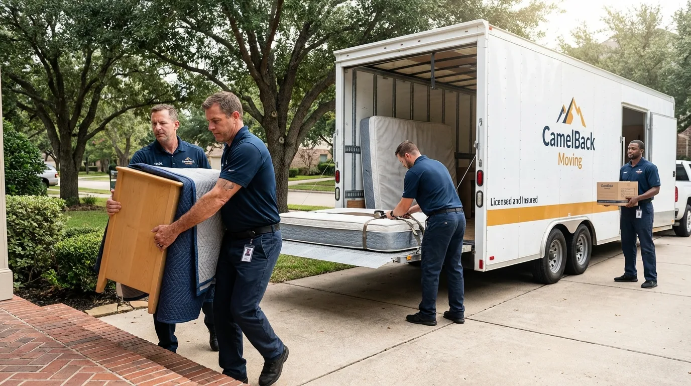 Crew loading residential truck for cross-state move from McMinnville, TN